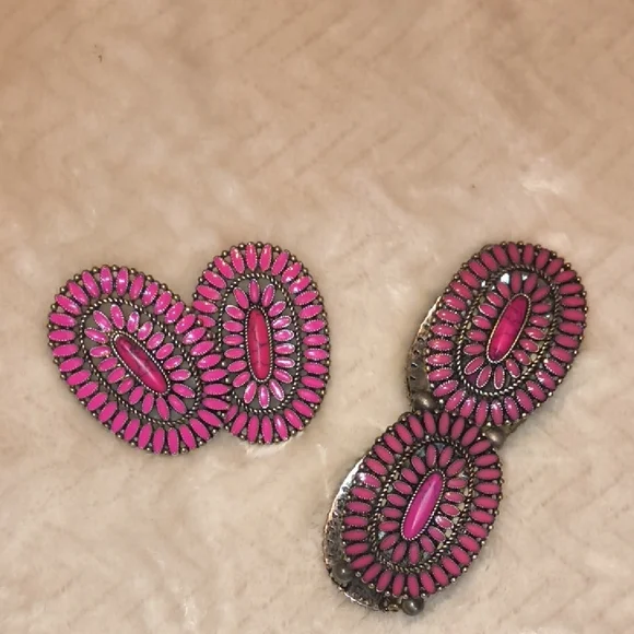 Western Pink Concho Earrings And Bracelet SET - Picture 1 of 6